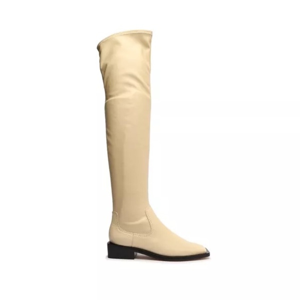 NEW women's Schutz Guily Up Egg Shell Leather Square Toe Zipper Knee, size 6